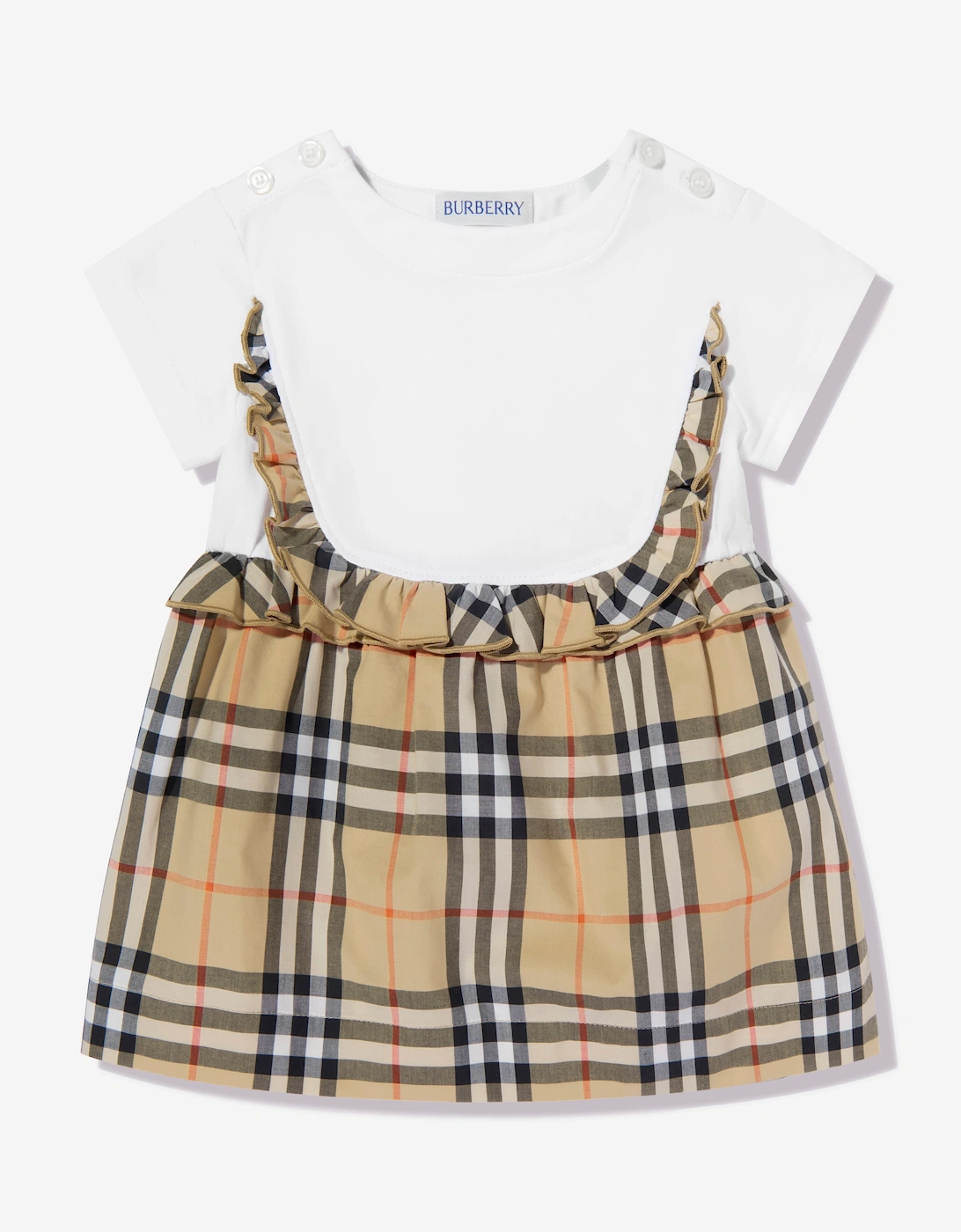 Burberry Girls White Baby Mini Rhonda Frill Check Dress In  3 Years Size 3 Yrs Kids