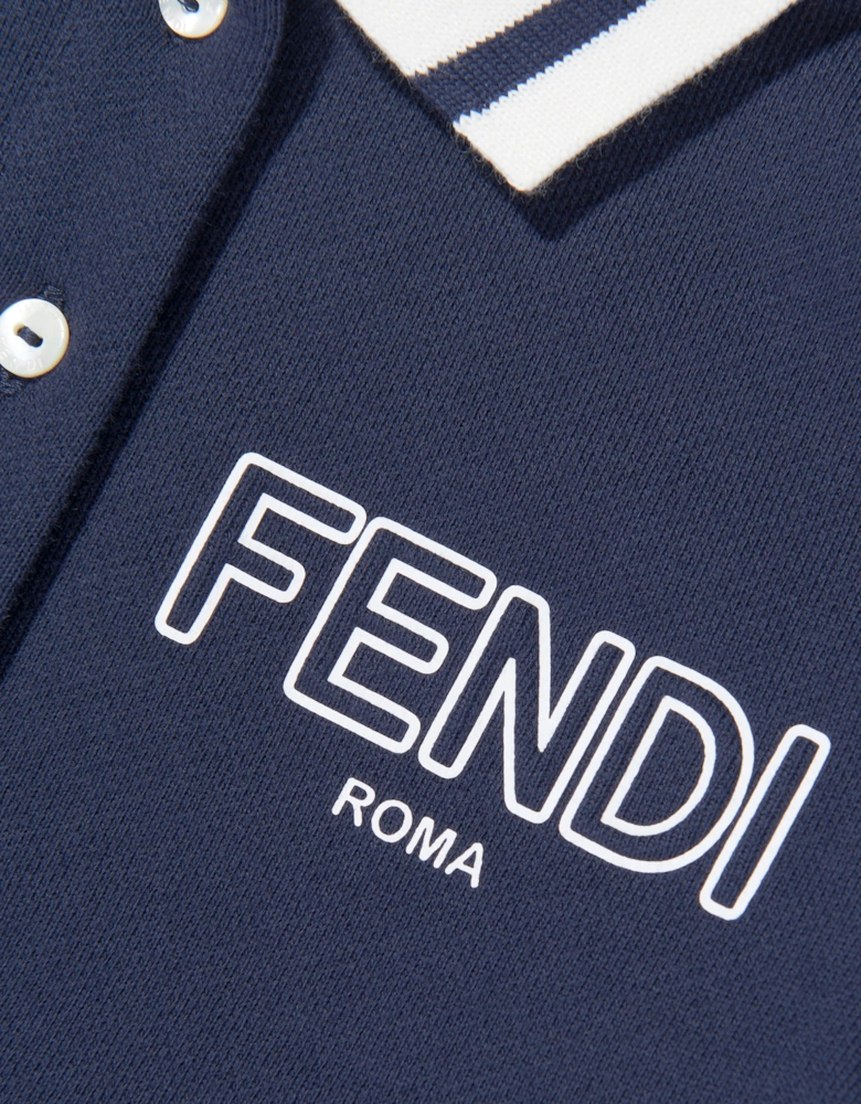 Fendi Girls Logo Polo Dress in Navy