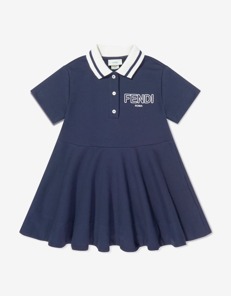 Fendi Girls Logo Polo Dress in Navy