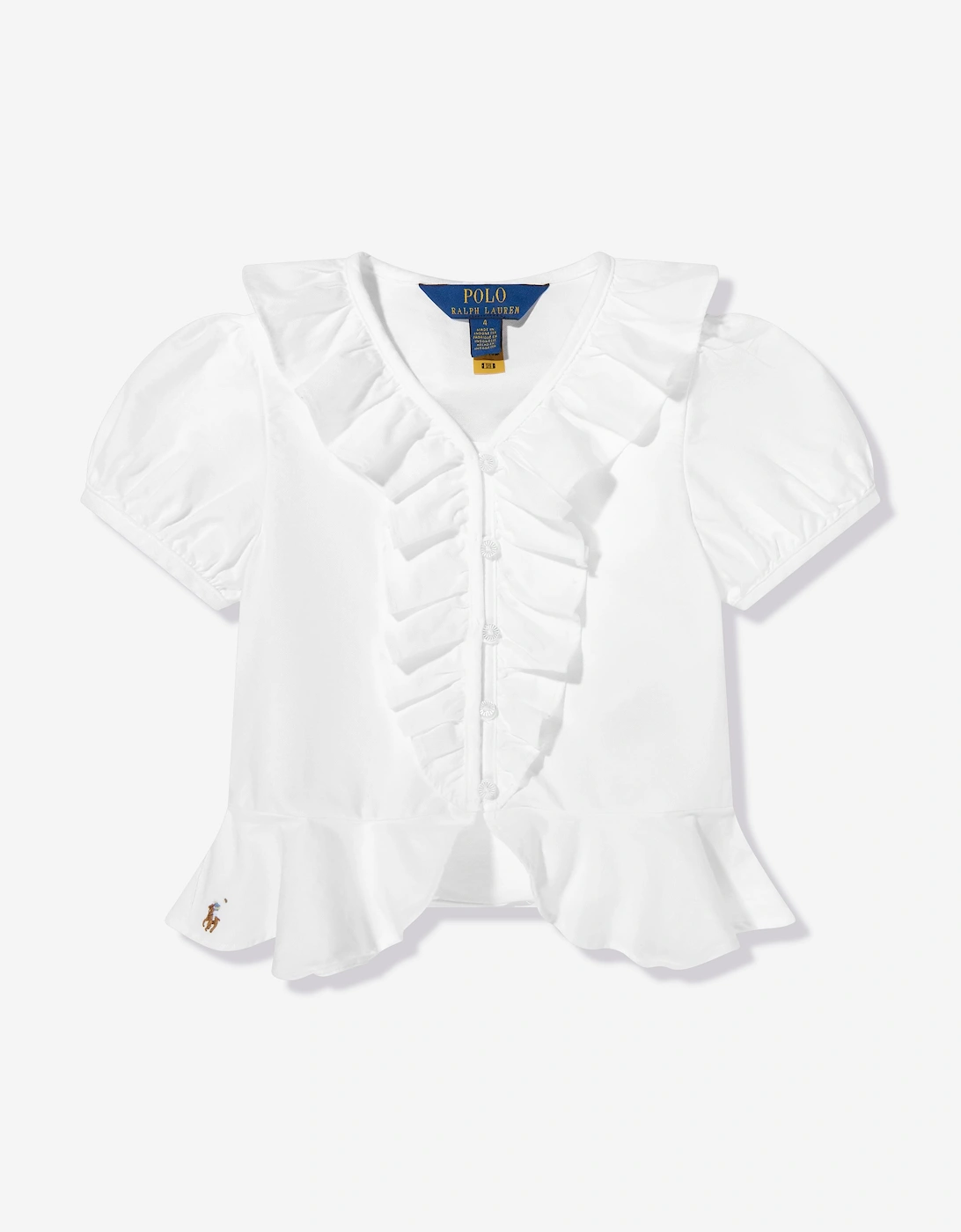 Ralph Lauren Girls Cotton Ruffle Blouse in White, 5 of 4