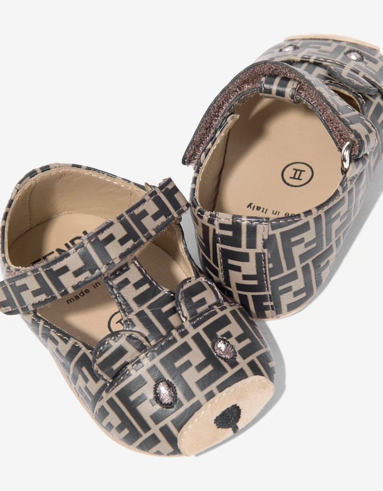 Fendi Baby FF Logo Bear Pre-Walkers in Brown