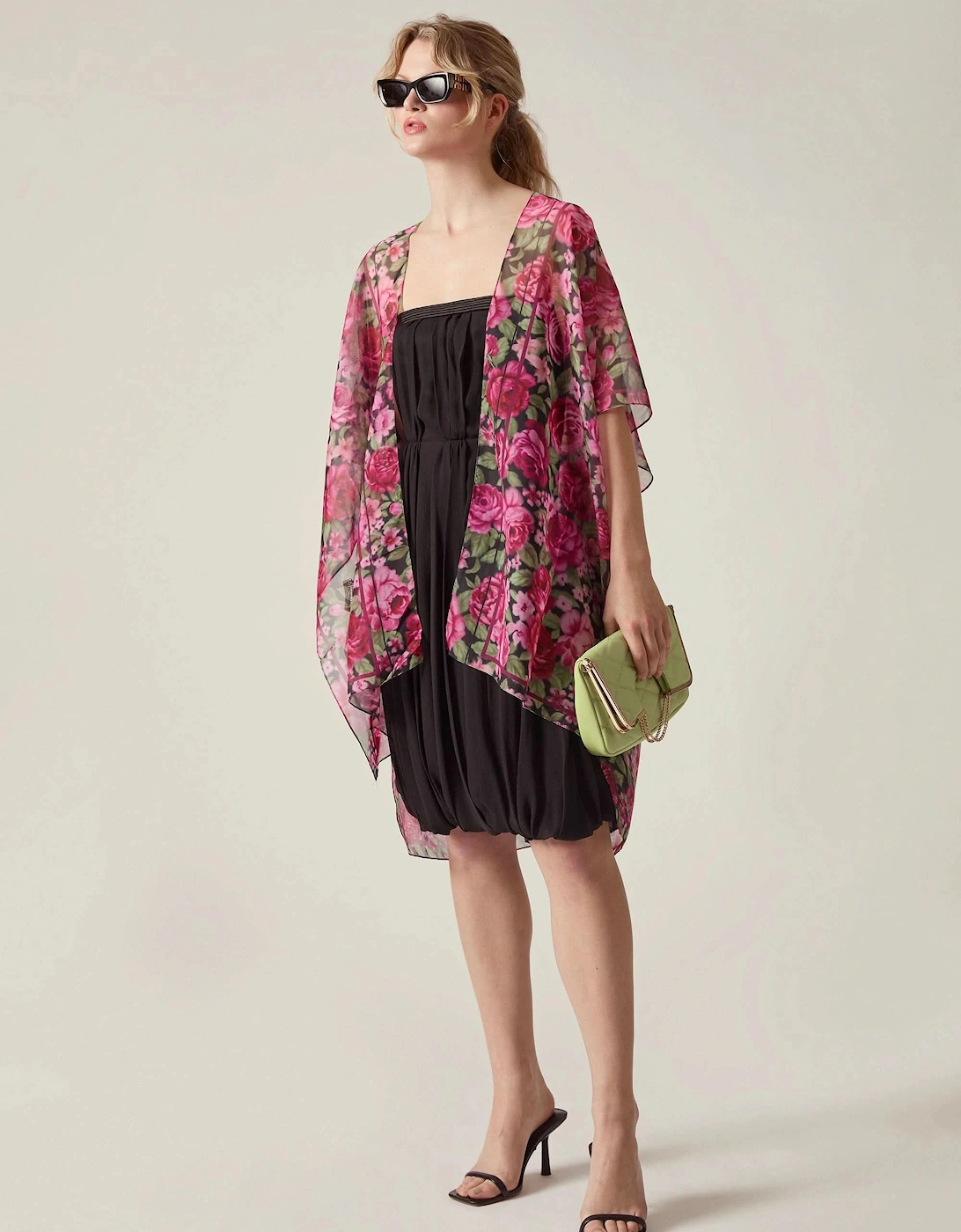 Pink Black Rose Print Kaftan, 6 of 5