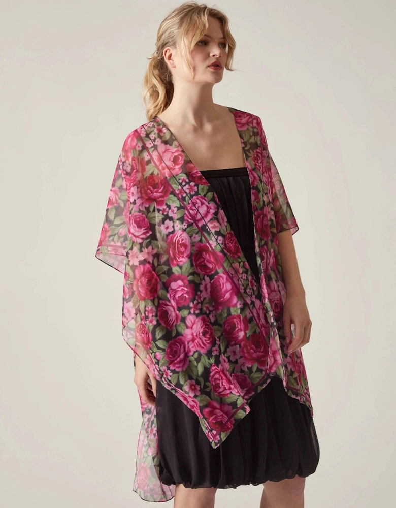 Pink Black Rose Print Kaftan