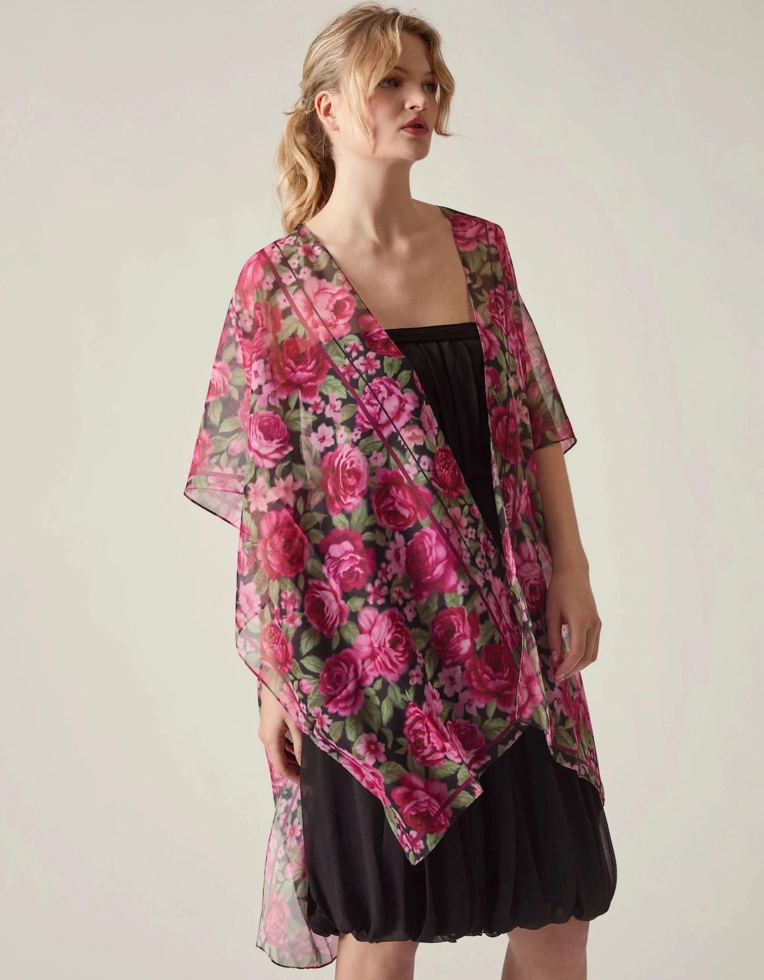 Pink Black Rose Print Kaftan