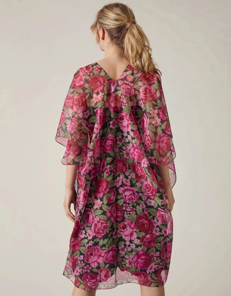 Pink Black Rose Print Kaftan