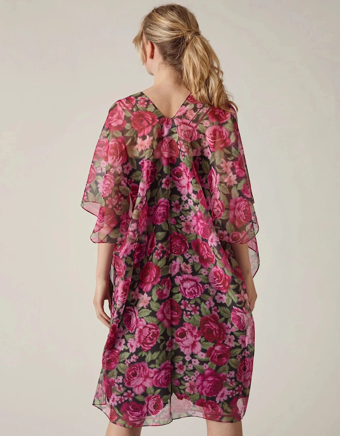 Pink Black Rose Print Kaftan