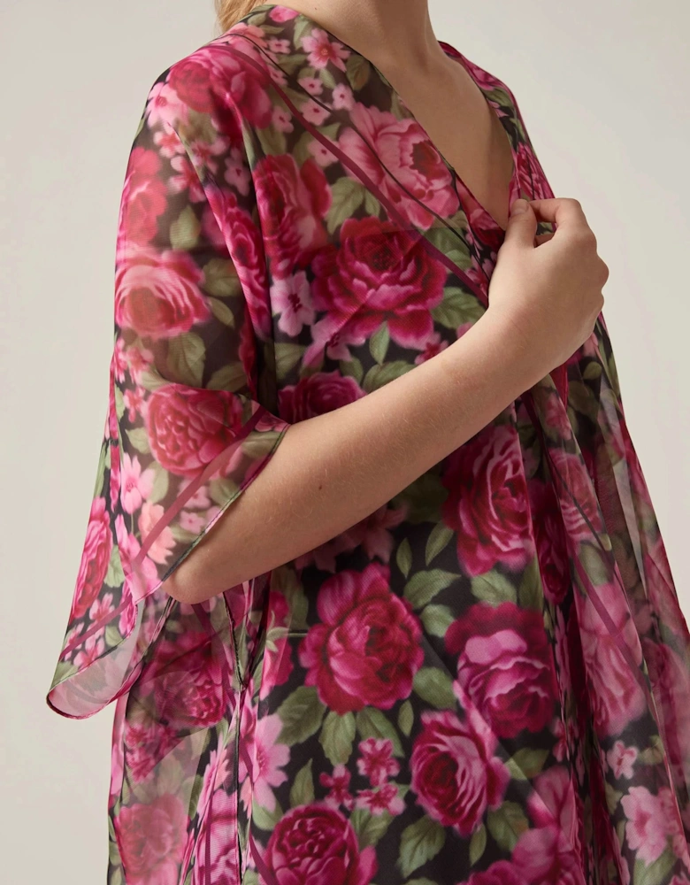 Pink Black Rose Print Kaftan