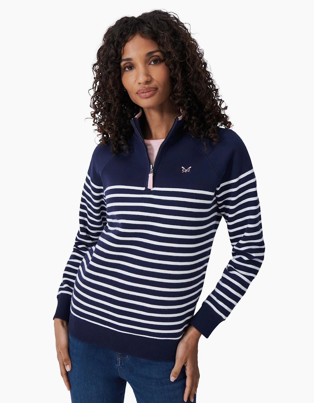 Crew Clothing Women's Crew Clothing Womens Half Zip Striped Sweatshirt - Navy/Multi