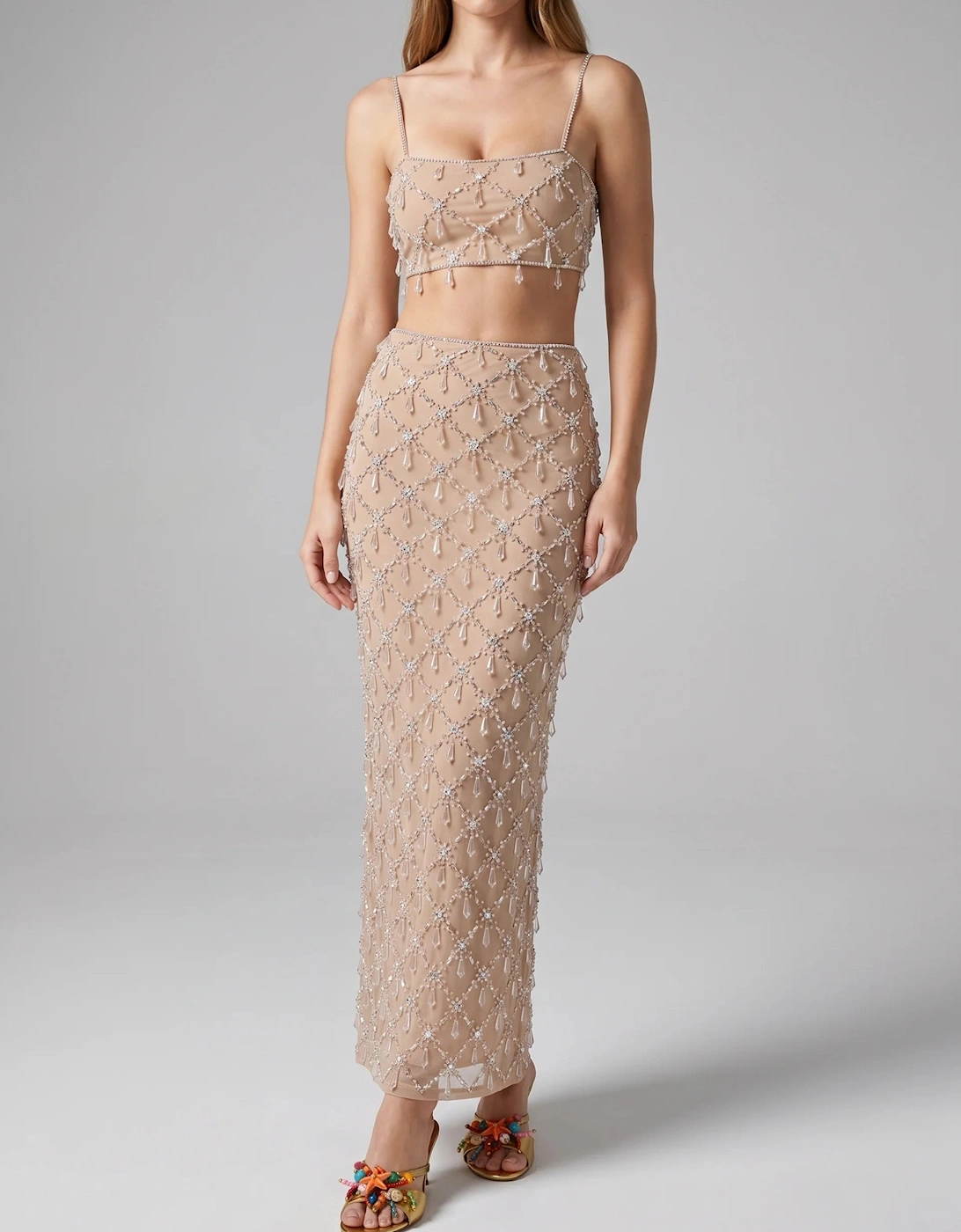 Calliope Luxury Crystal Co-Ord Top Nude
