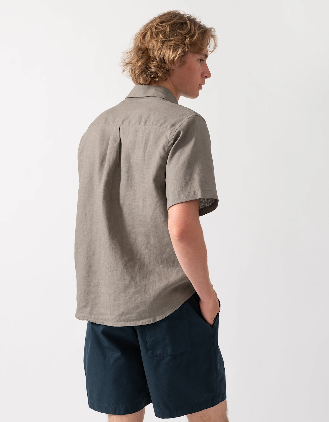 Colorful Standard Mens Short Sleeve Linen Shirt - Dusty Olive