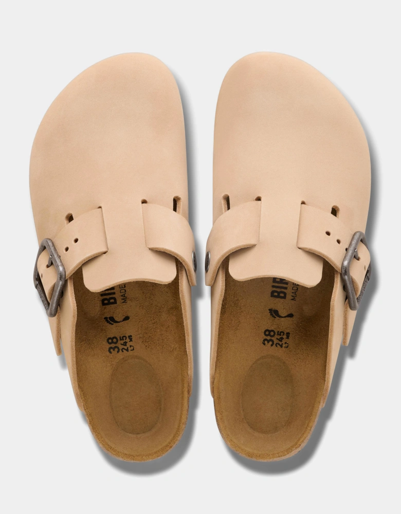 Birkenstock Boston Wire Buckle Nubuck Leather Womens Clogs - Sandcastle
