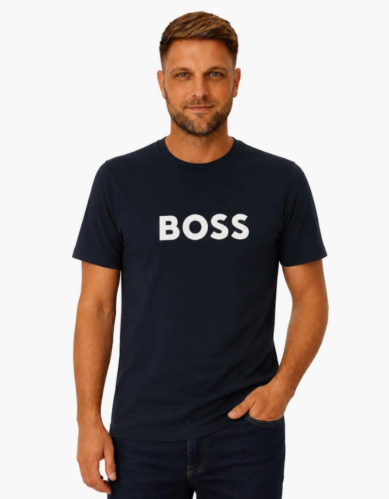 BOSS Contrast Logo RN T-Shirt Navy