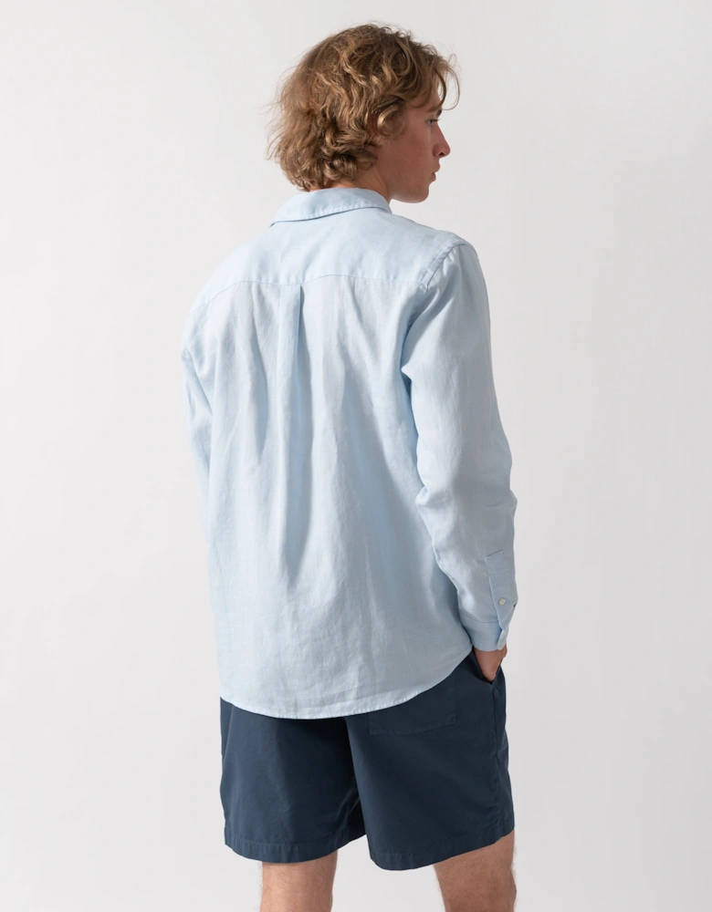 Colorful Standard Mens Long Sleeve Linen Shirt - Polar Blue