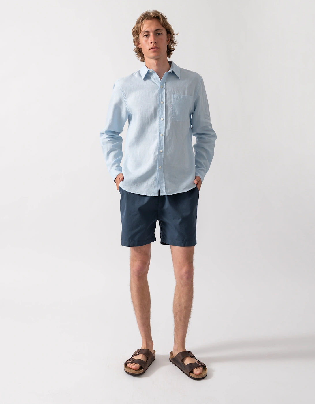 Colorful Standard Mens Long Sleeve Linen Shirt - Polar Blue