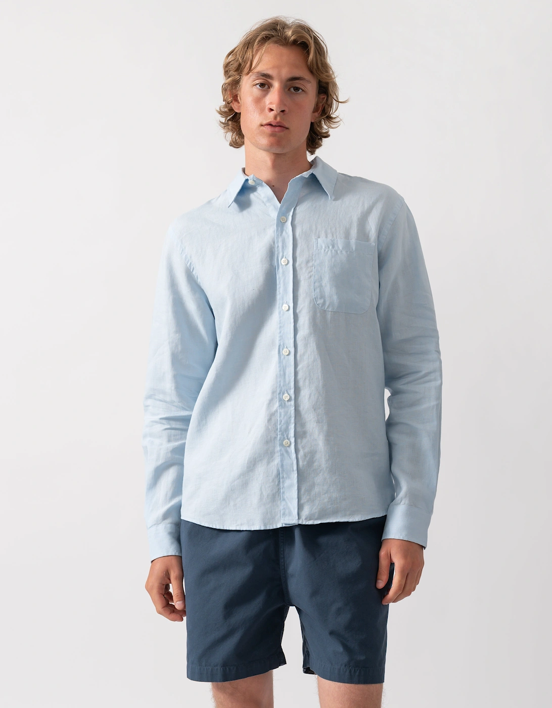 Colorful Standard Mens Long Sleeve Linen Shirt - Polar Blue, 5 of 4