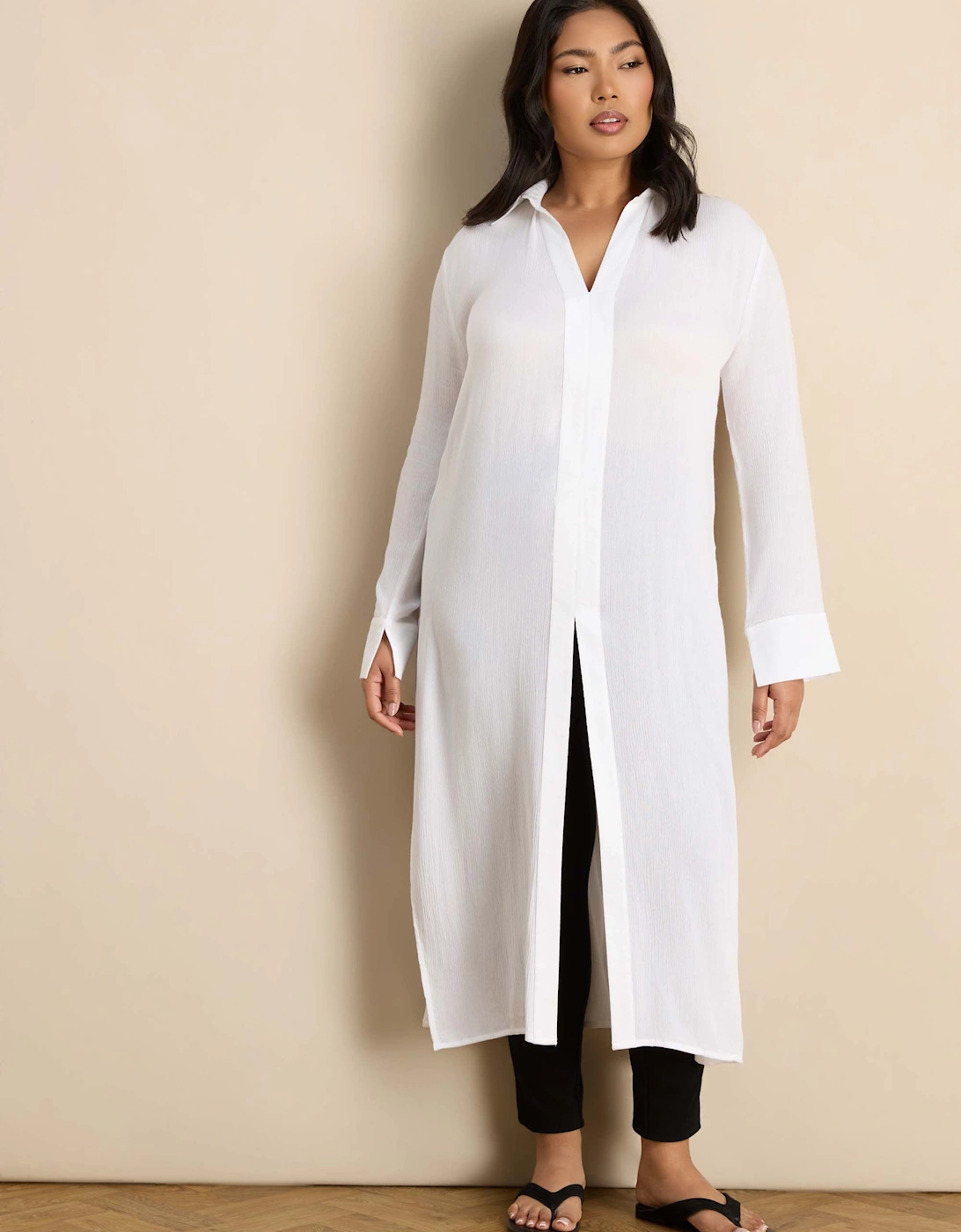 White Split Front Crinkle Tunic, 7 of 6