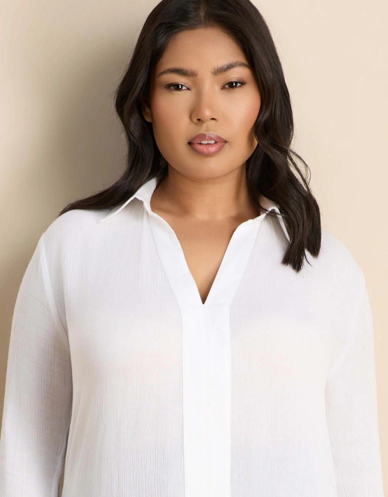 White Split Front Crinkle Tunic