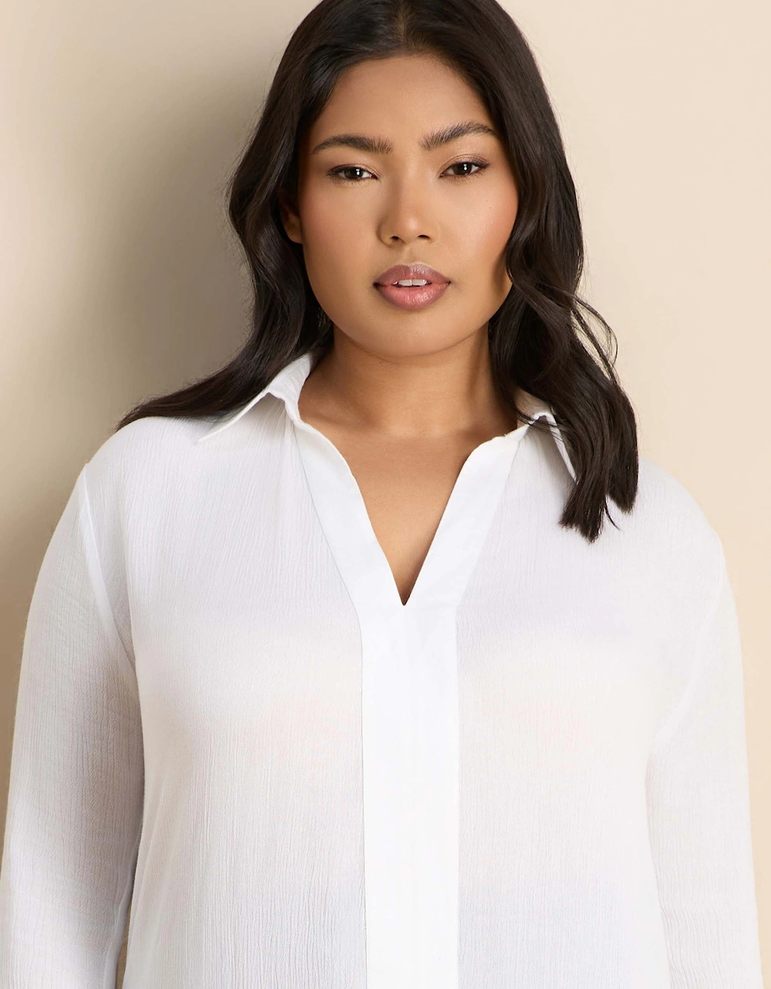 White Split Front Crinkle Tunic