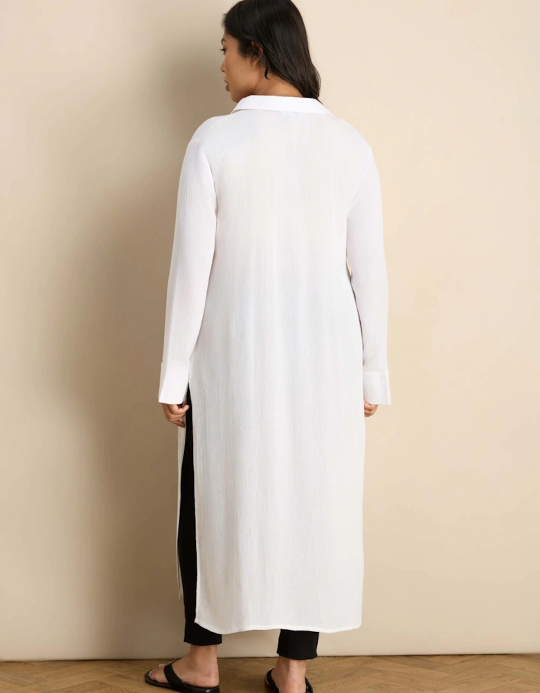 White Split Front Crinkle Tunic