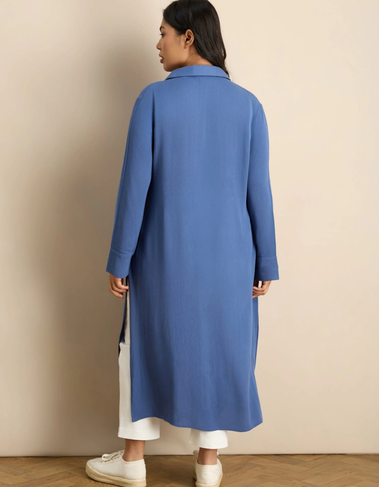 Blue Split Front Crinkle Tunic