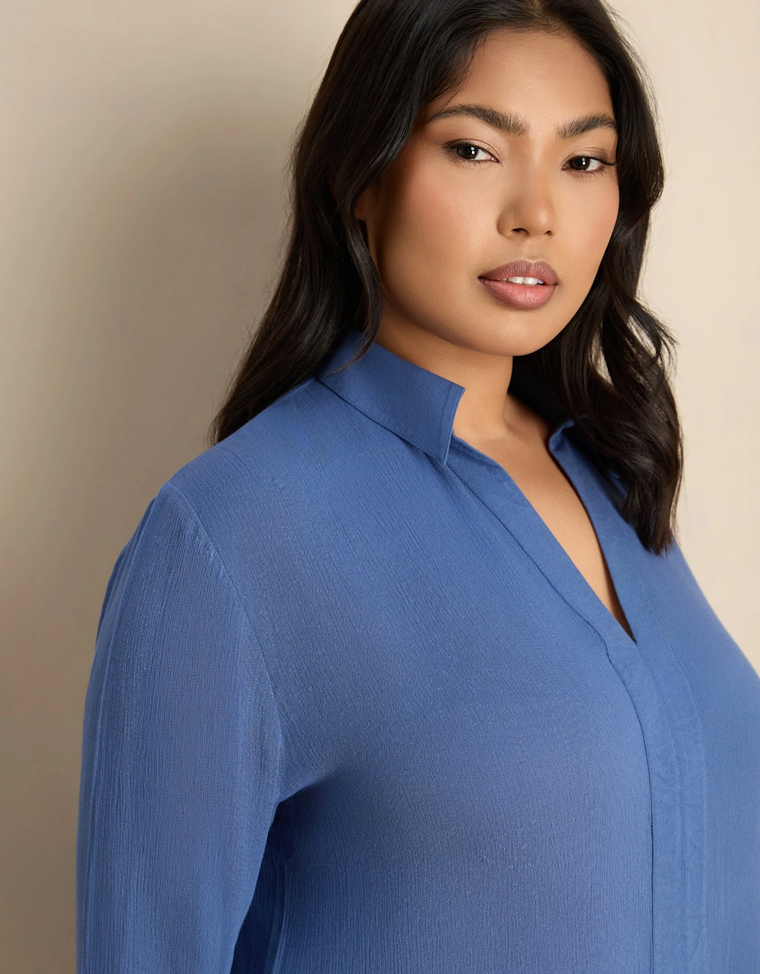 Blue Split Front Crinkle Tunic
