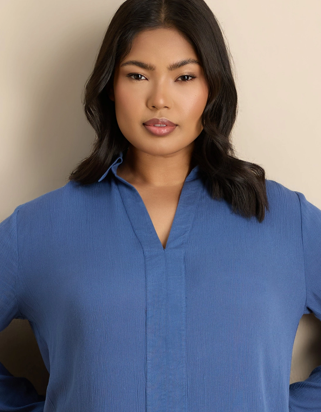 Blue Split Front Crinkle Tunic