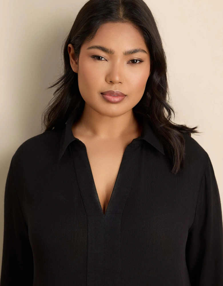 Petite Black Split Front Crinkle Tunic