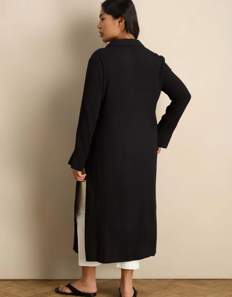 Petite Black Split Front Crinkle Tunic