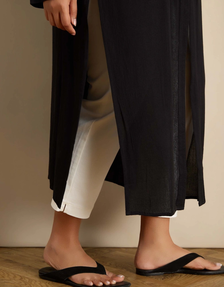 Petite Black Split Front Crinkle Tunic