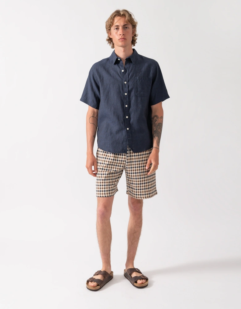 Colorful Standard Mens Short Sleeve Linen Shirt - Navy Blue