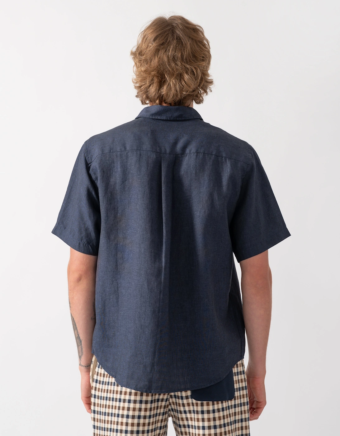 Colorful Standard Mens Short Sleeve Linen Shirt - Navy Blue
