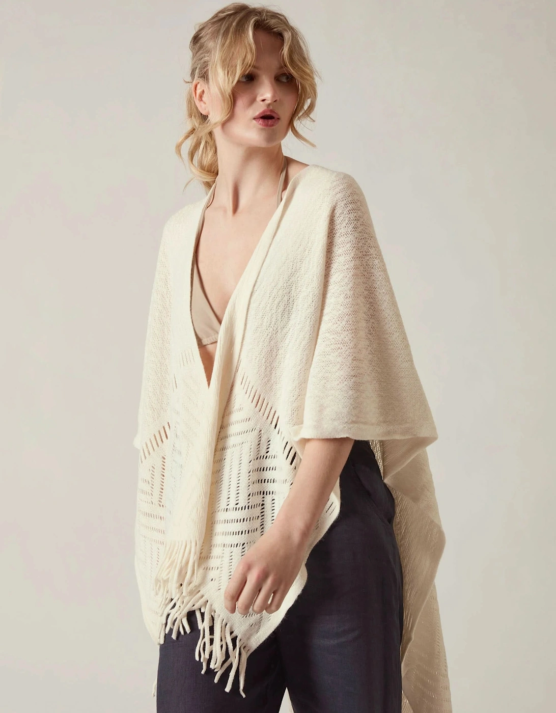 Cream Pointelle Knit Kaftan
