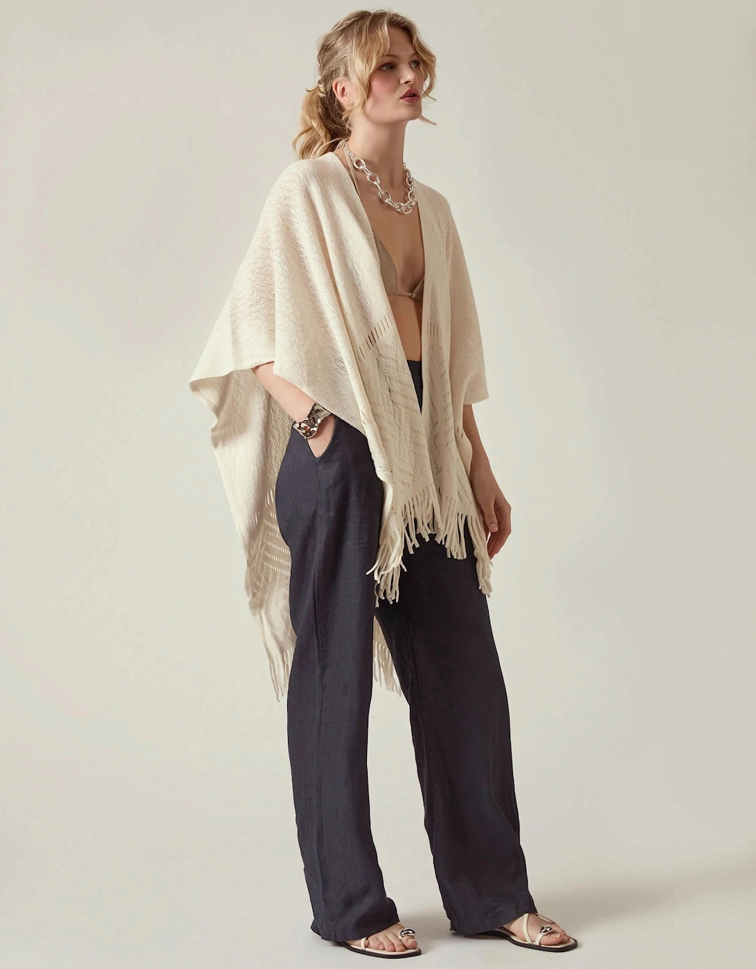 Cream Pointelle Knit Kaftan