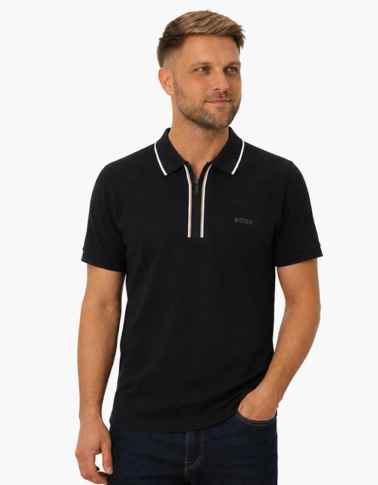 BOSS Slim Fit Philix Zip Polo Shirt Black