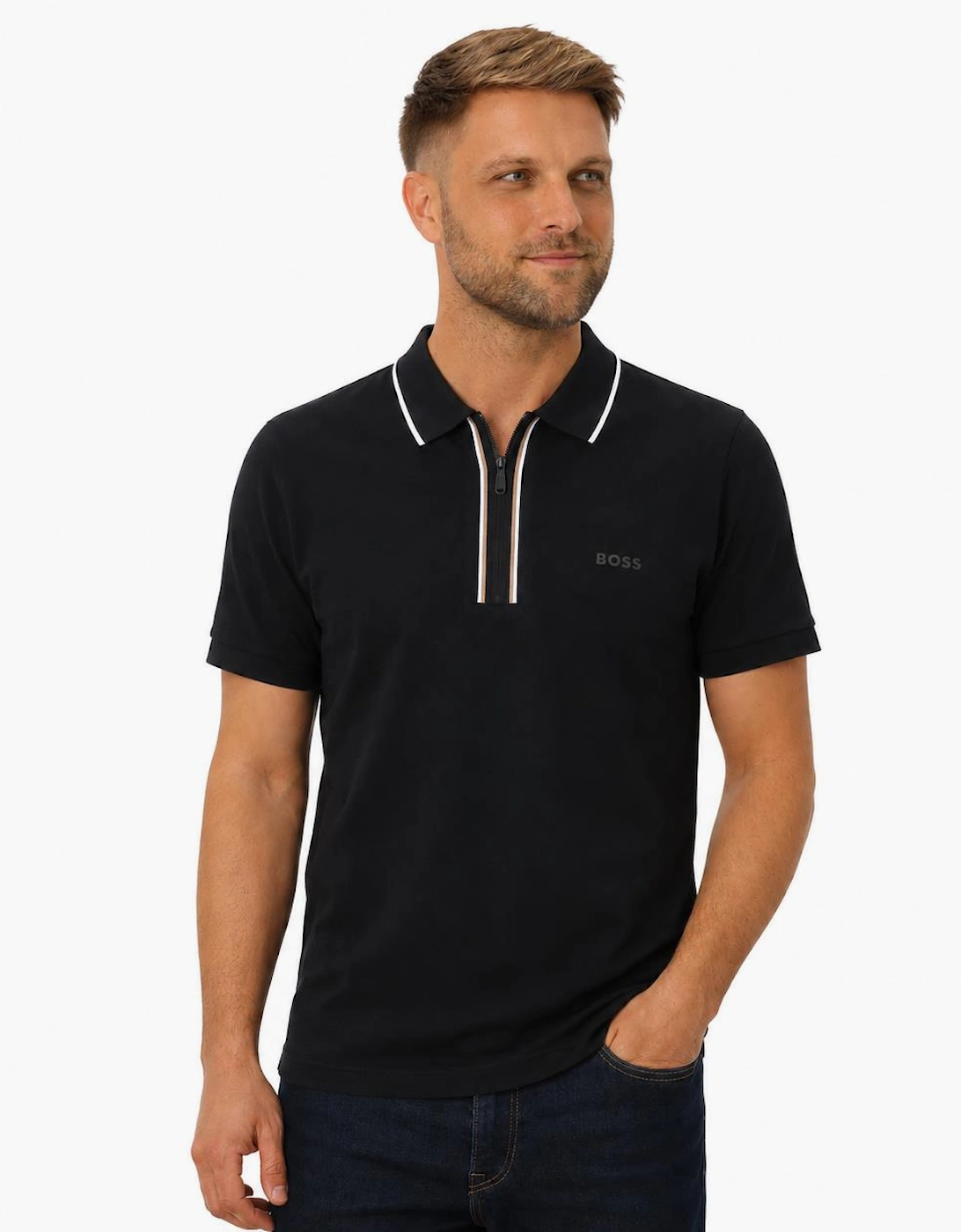 BOSS Slim Fit Philix Zip Polo Shirt Black