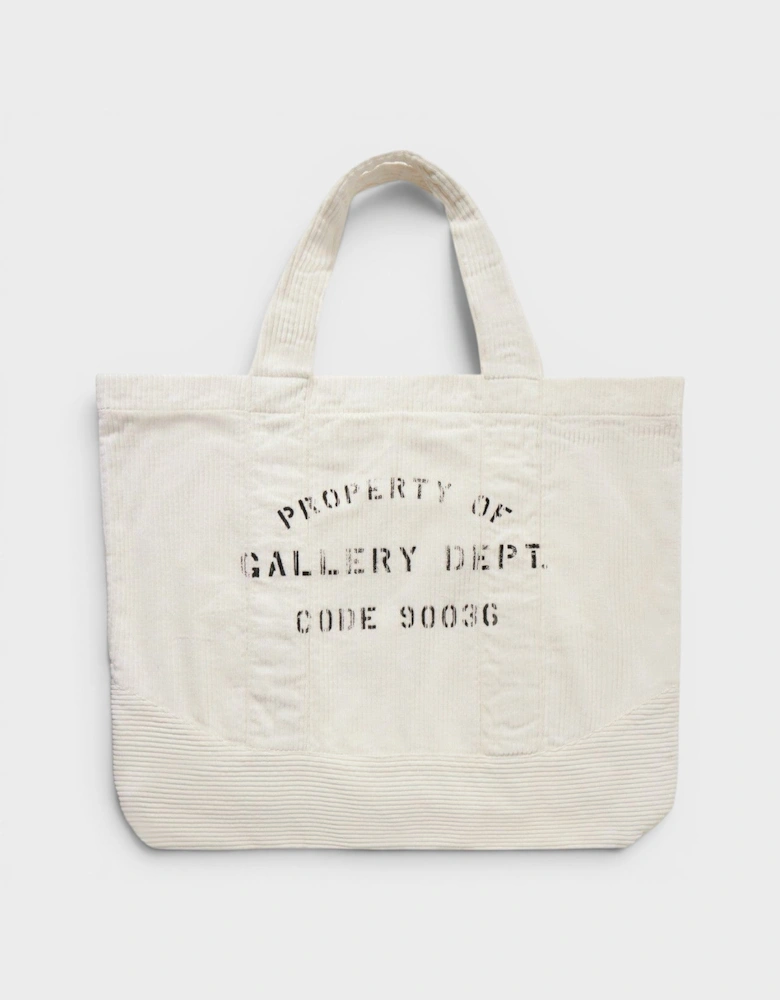 Logo-Print Cotton-Corduroy Tote Bag White