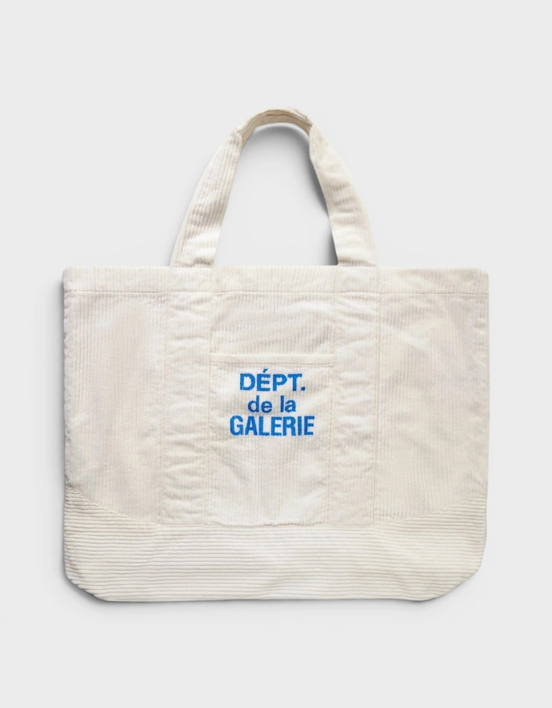 Logo-Print Cotton-Corduroy Tote Bag White