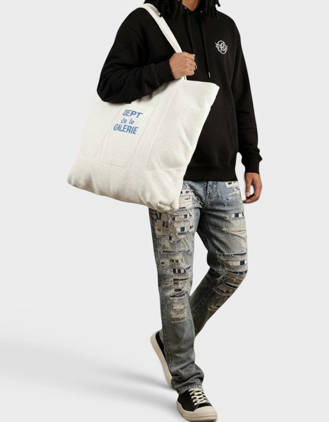 Logo-Print Cotton-Corduroy Tote Bag White