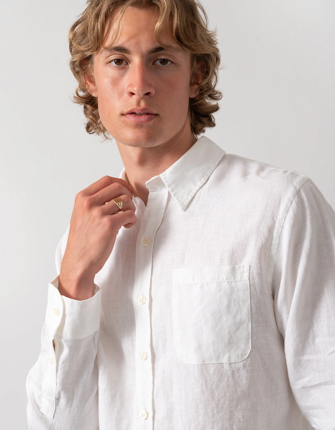 Colorful Standard Mens Long Sleeve Linen Shirt - Optical White