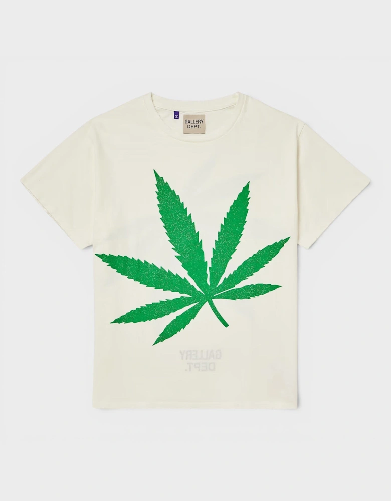 Weed Glittered Cotton Jersey T-Shirt White Green