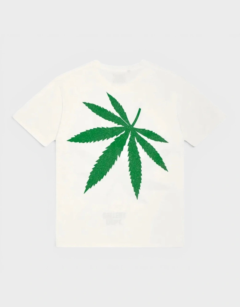Weed Glittered Cotton Jersey T-Shirt White Green