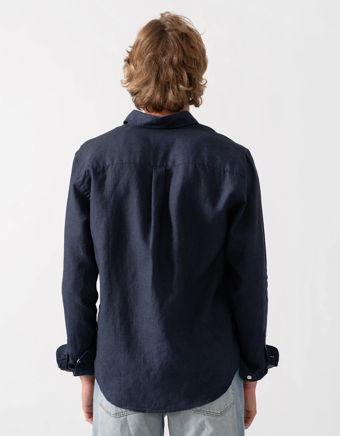 Colorful Standard Mens Long Sleeve Linen Shirt - Navy Blue