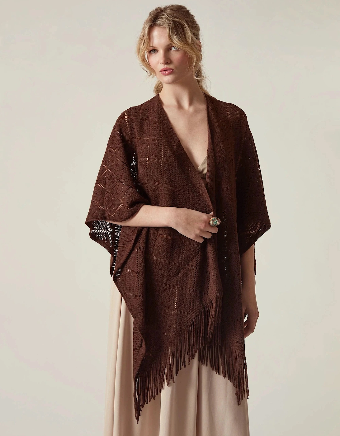 Brown Pointelle Knit Kaftan