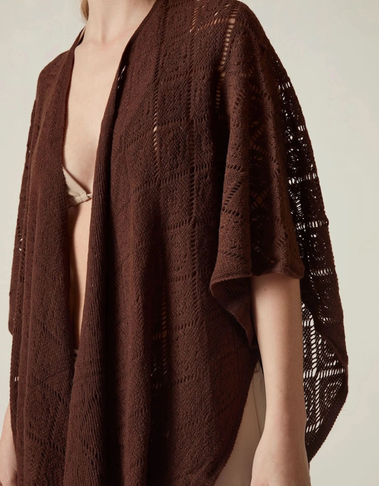Brown Pointelle Knit Kaftan