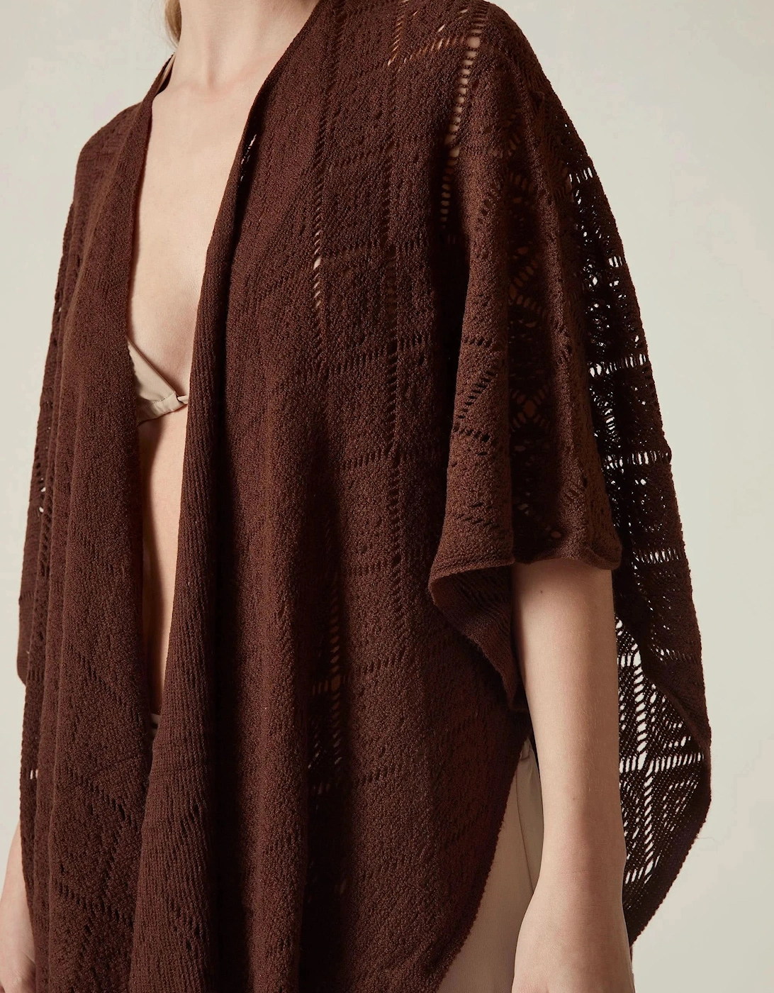 Brown Pointelle Knit Kaftan