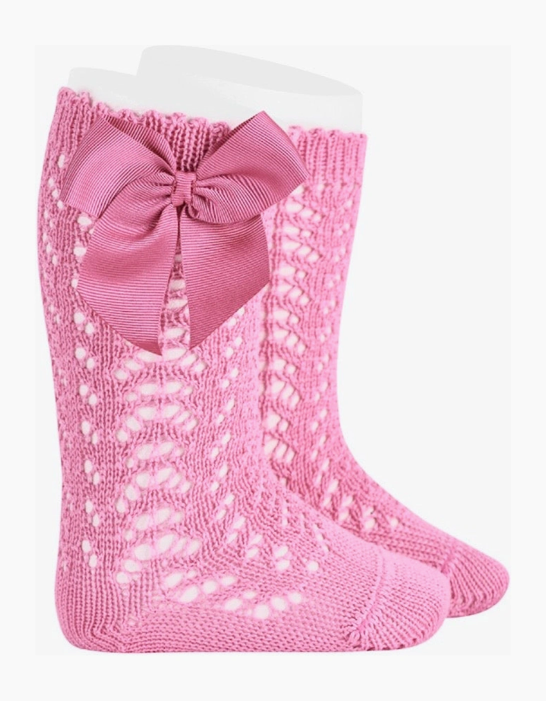 Girls Candy Pink 568 Openwork Knee Socks, 2 of 1
