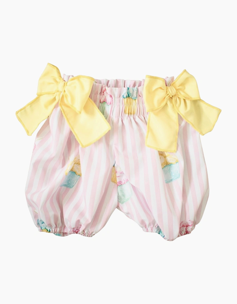 Girls Pink Ice Cream Print Bubble Short Set
