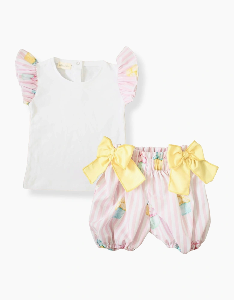 Girls Pink Ice Cream Print Bubble Short Set