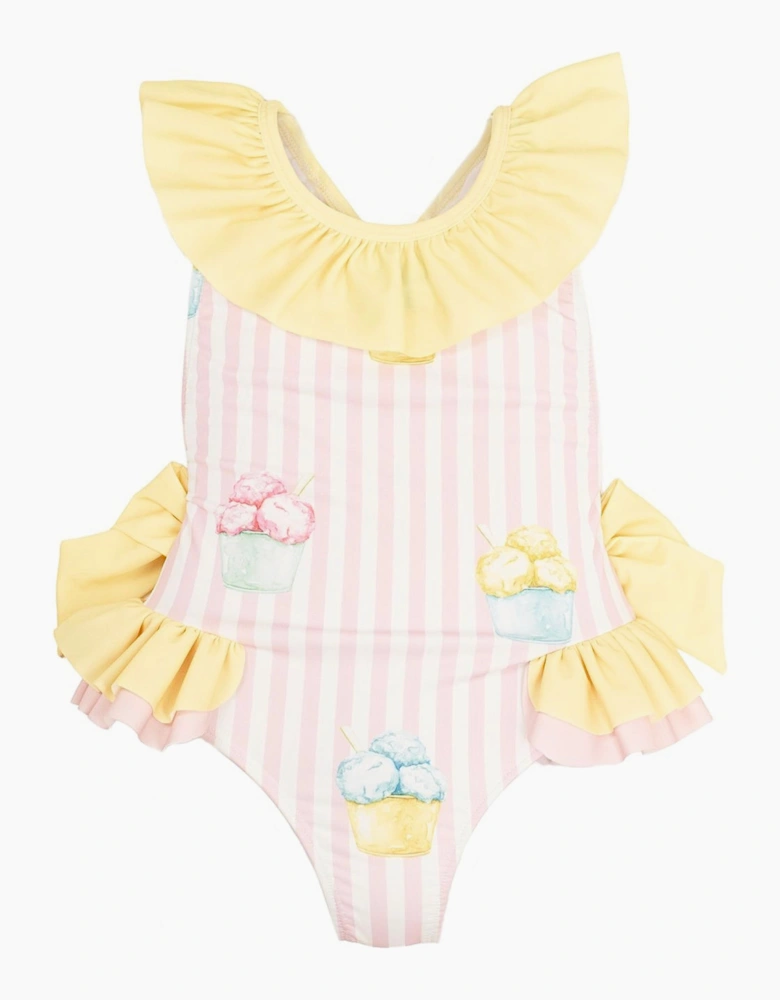 Girls Pink Ice Cream Print Swimsuit
