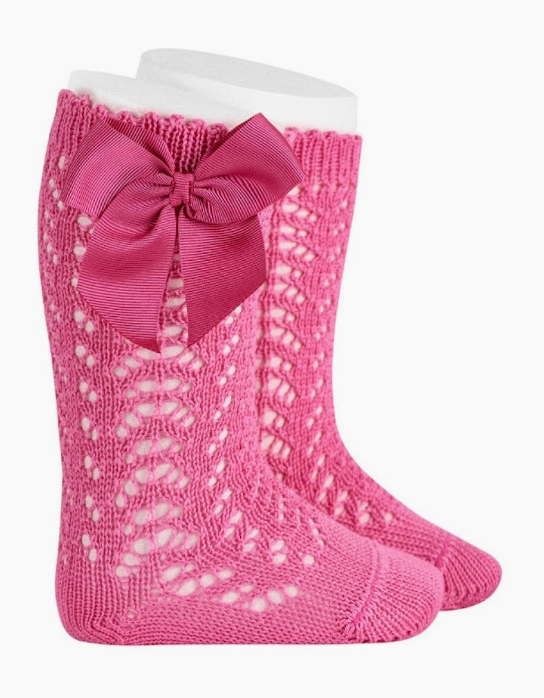 Girls Fuchsia Pink 513 Openwork Knee Socks, 2 of 1